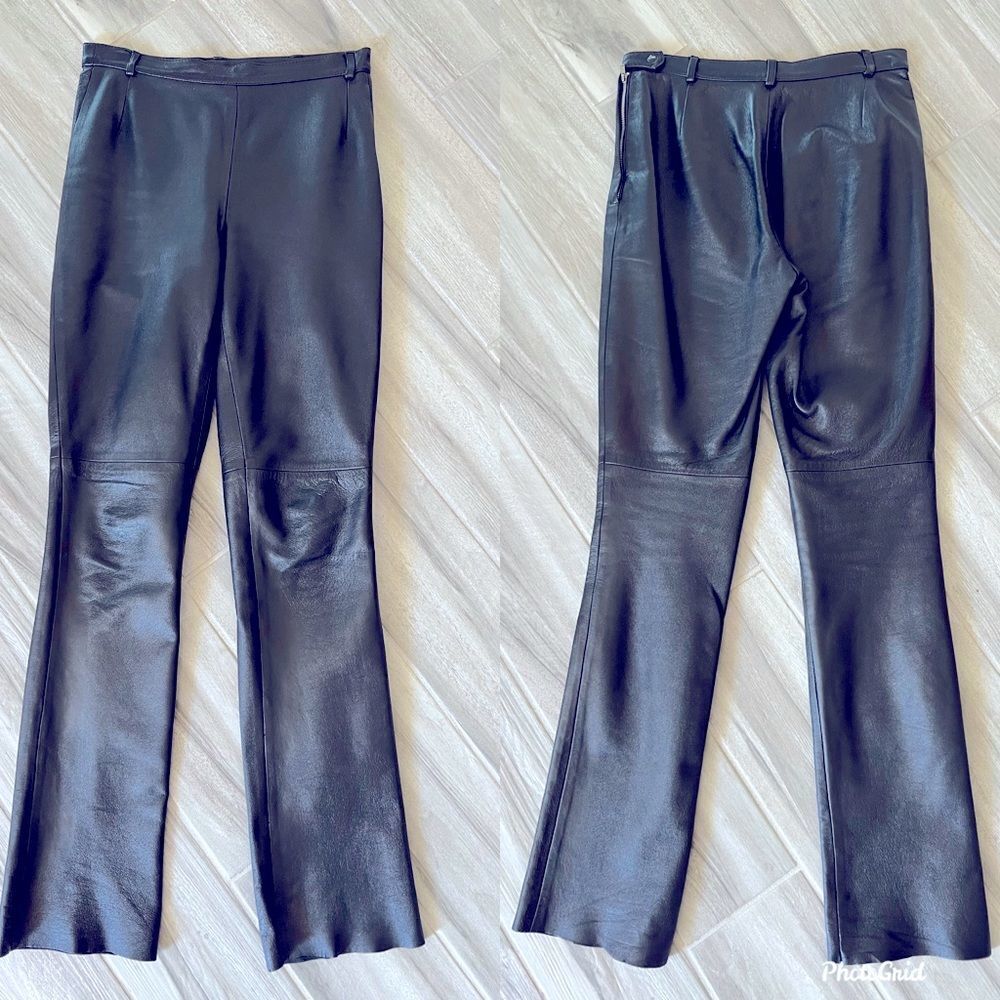 Genuine Real Leather Black Motorcycle Pant Lined Side Zip Small Black No Brand
